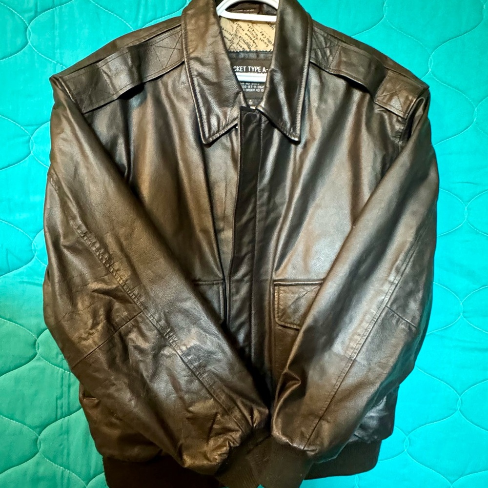 Vintage U. S. Army Air Force leather flyers jacket. 
Made in India.